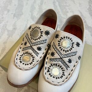 A.S.98 Cream and Black Flats with Intricate Design